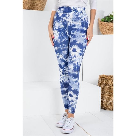 Navy White Tie Dye High Waist Leggings - Picture 2 of 7